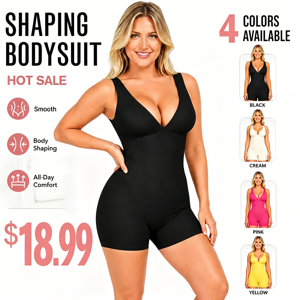 Deep V Sculpt Bodycon Stretch Shorts Jumpsuit