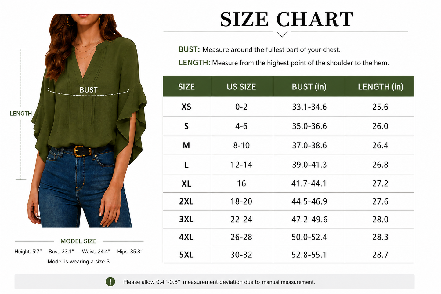 Plus Size Ruffle Sleeve V-Neck Shirt Top