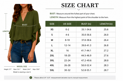 Plus Size Ruffle Sleeve V-Neck Shirt Top