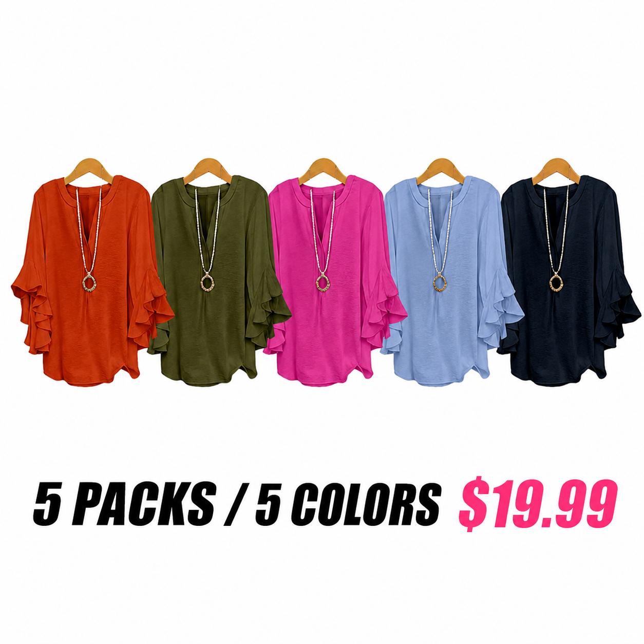 Plus Size Ruffle Sleeve V-Neck Shirt Top
