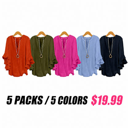 Plus Size Ruffle Sleeve V-Neck Shirt Top